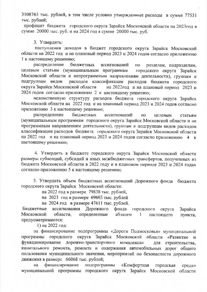 О бюджете городского карга Зарайск Московской области на 2022 год и на плановый период 2023 и 2024 годов