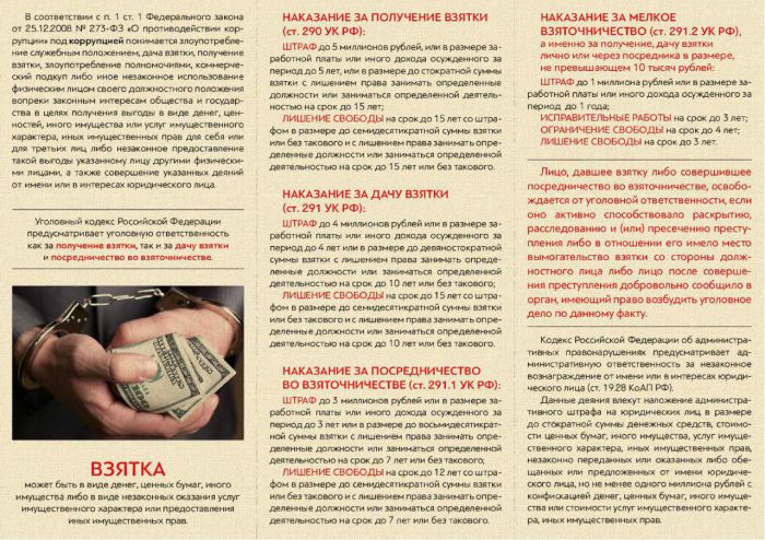 Памятка Генеральной прокуратуры РФ "Что нужно знать о коррупции"